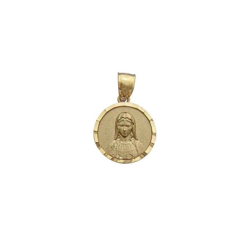 Virgin Mary Diamond Cut Round Pendant (14K)