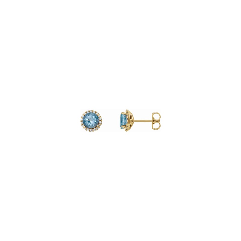 5 mm Round Aquamarine and Diamond Halo Stud Earrings