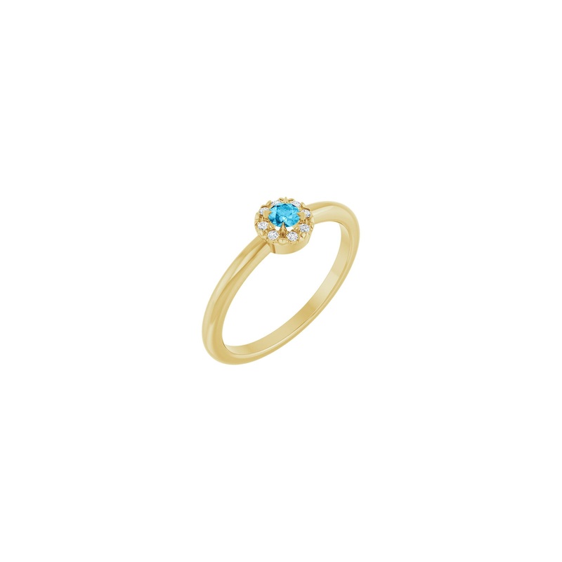 Aquamarine and Diamond French-Set Halo Ring