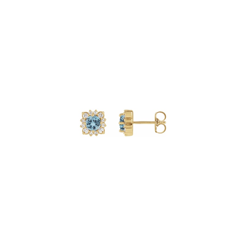 Aquamarine and Natural Diamond Leafy Halo Stud Earrings