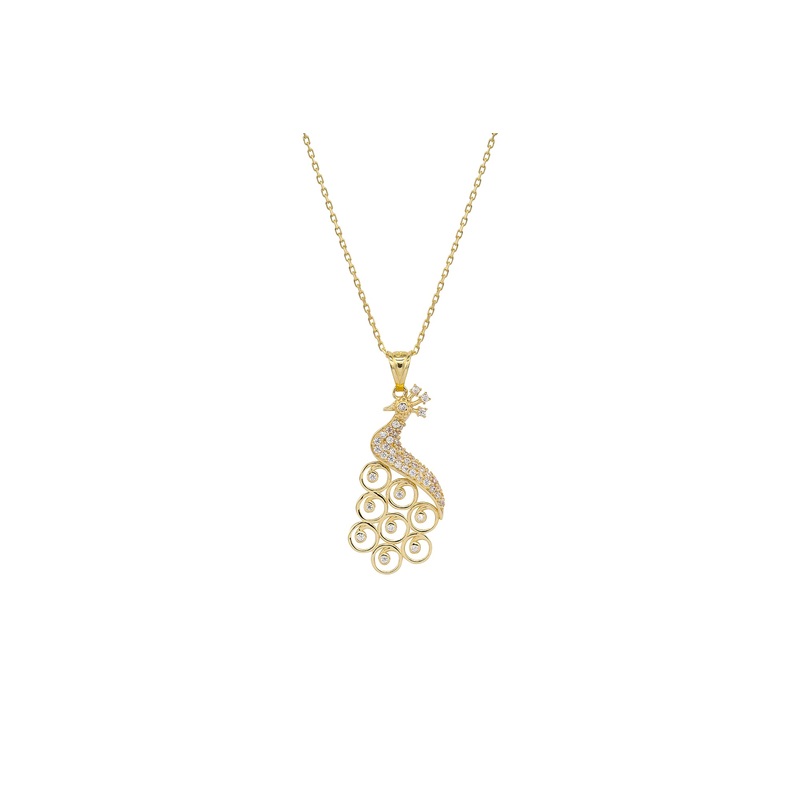 CZ Peacock Necklace (14K)