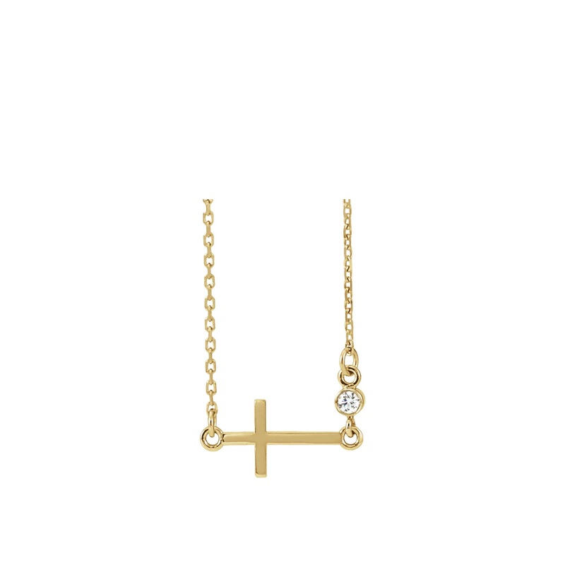 Diamond Sideways Slim Cross Necklace