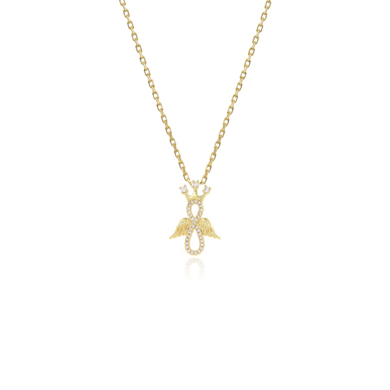 Zirconia Crown Winged Infinity Necklace (14K)