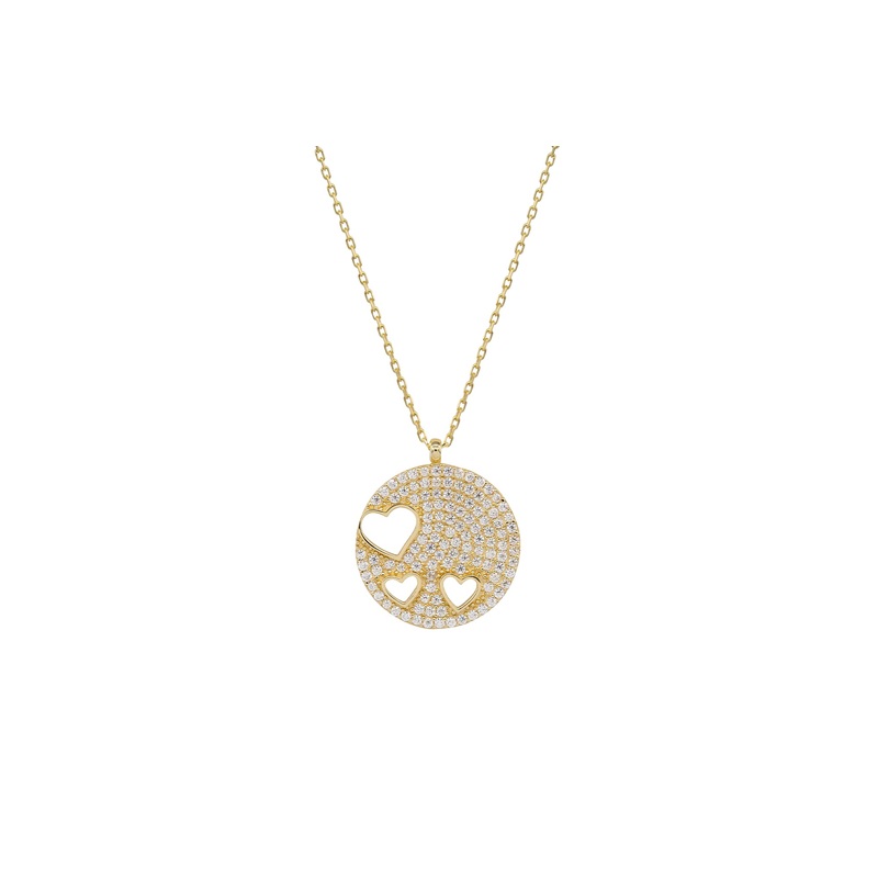 Zirconia Heart Round Shape Pendant (14K)