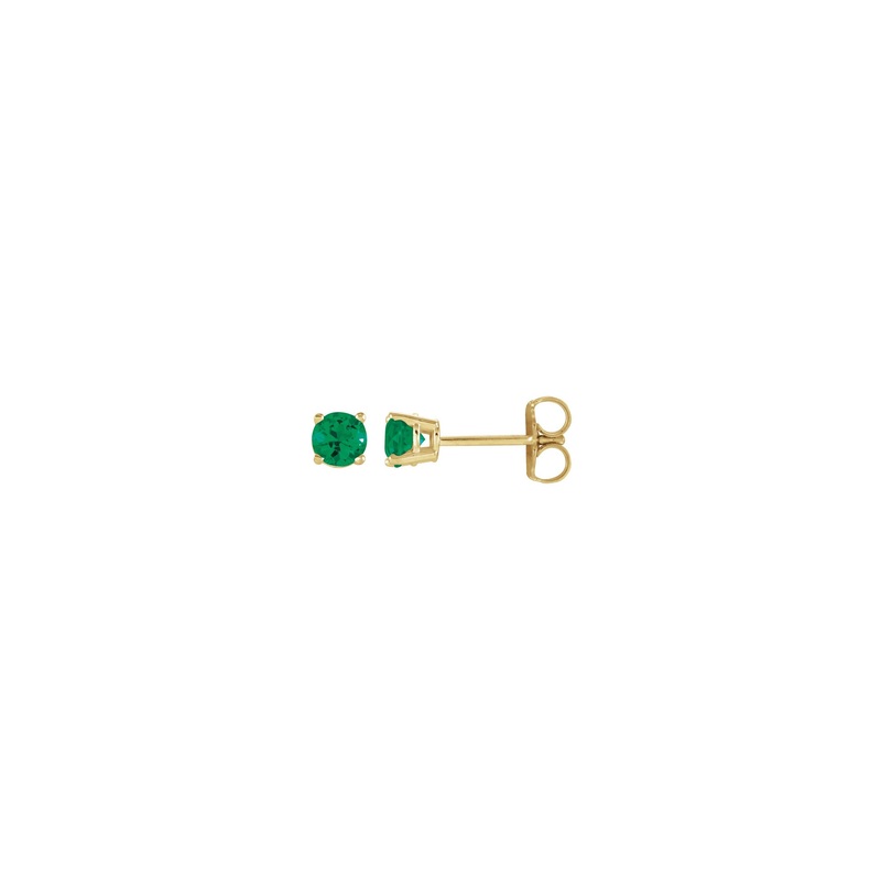 4 mm Round Natural Emerald Solitaire Stud Earrings (14K)