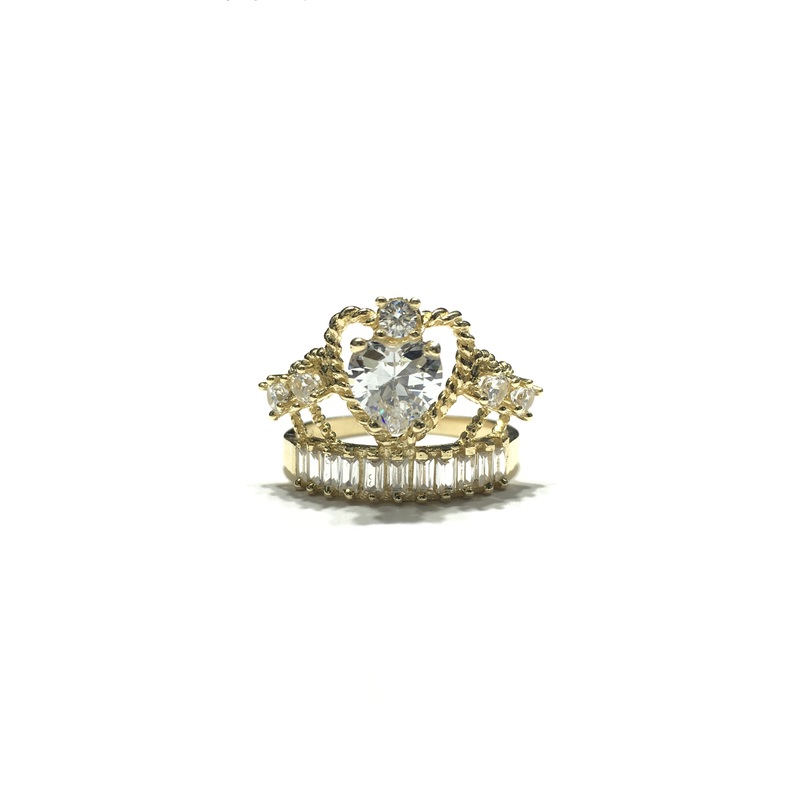 April Birthstone Braided Heart Crown CZ Ring (14K)