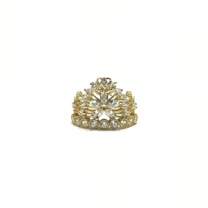 April Birthstone Floral Crown CZ Ring (14K)