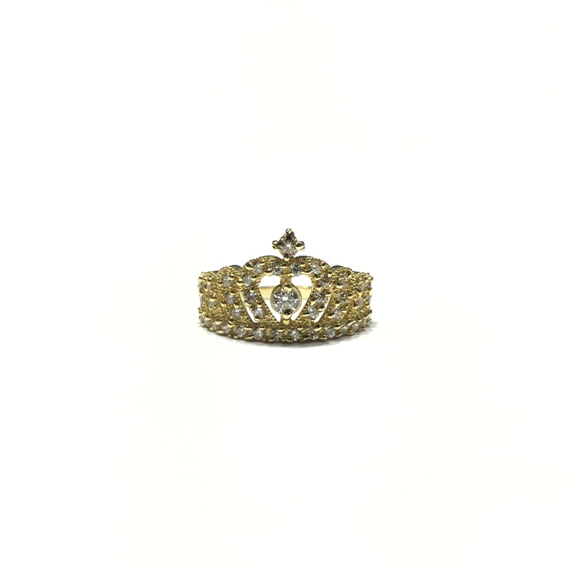 April Birthstone Queen Crown CZ Ring (14K)