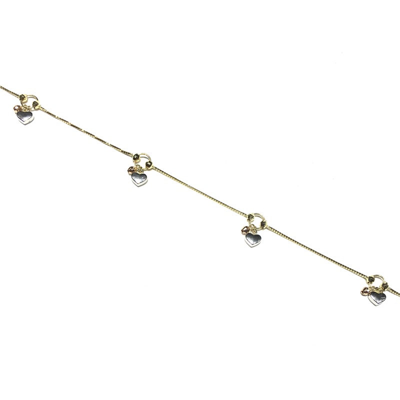Heart and Grenades Tri-Color Bracelet/Anklet (14K).
