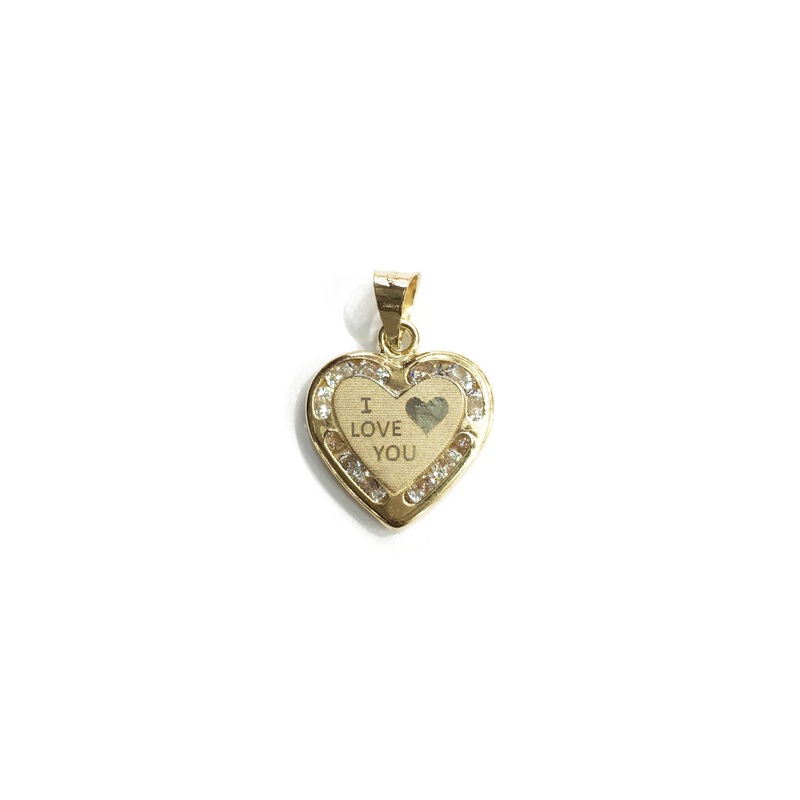 "I LOVE YOU" Heart CZ Pendant (14K)