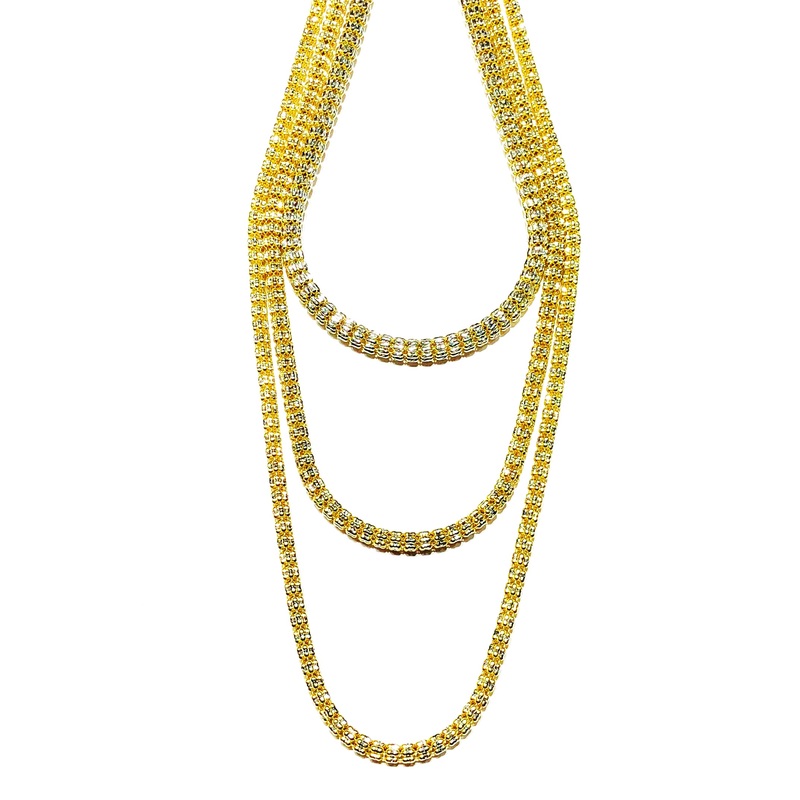 Two-Tone Hollow Diamond-Cut Popcorn Chain (14K/10K)