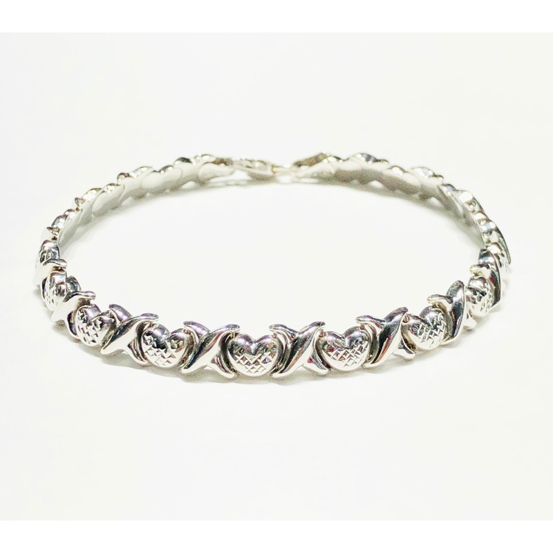 X & Heart Diamond Cut Bracelet (10K)