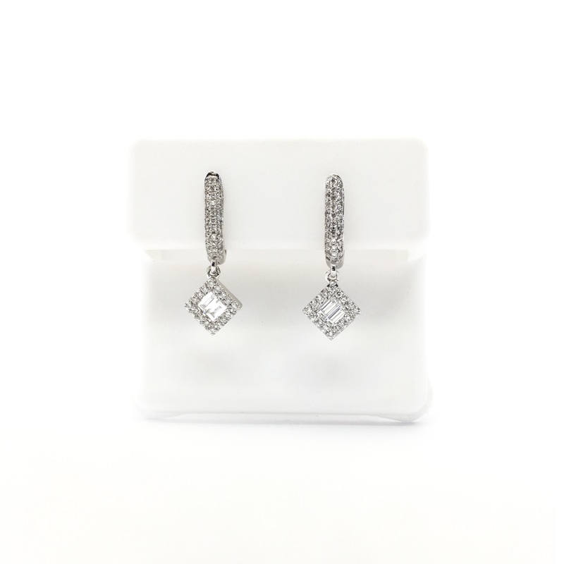 Baguette and Round Diamond Dangling Earrings (14K)