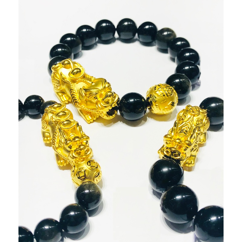 Black Round Crystal Chinese Style "Nian" Bracelet (24K)
