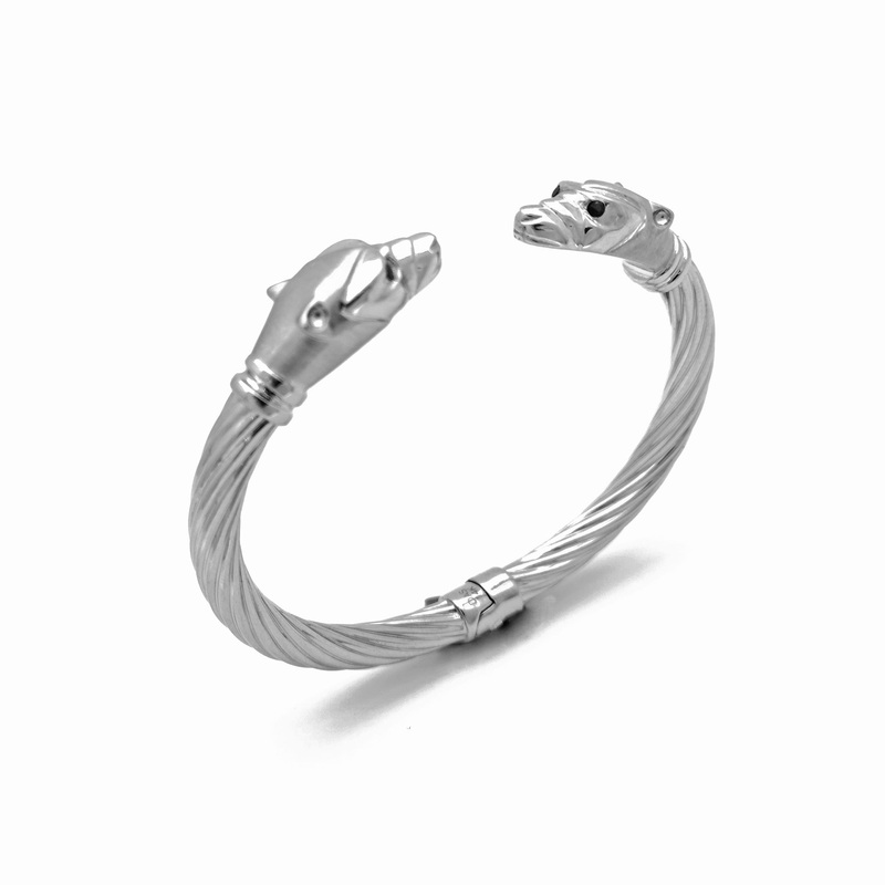 White Gold Bear Head Style Bangle (14K)