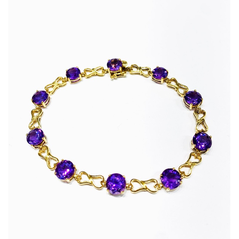 Amethyst & Intertwined Heart Bracelet (14K).