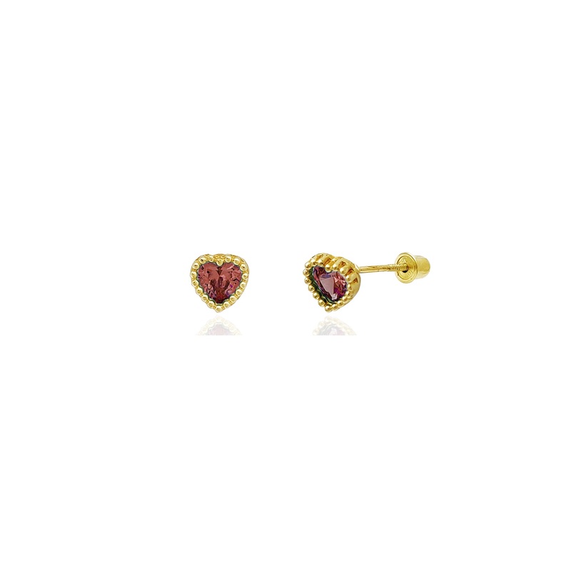 Beaded Heart Stud CZ Earrings (14K)