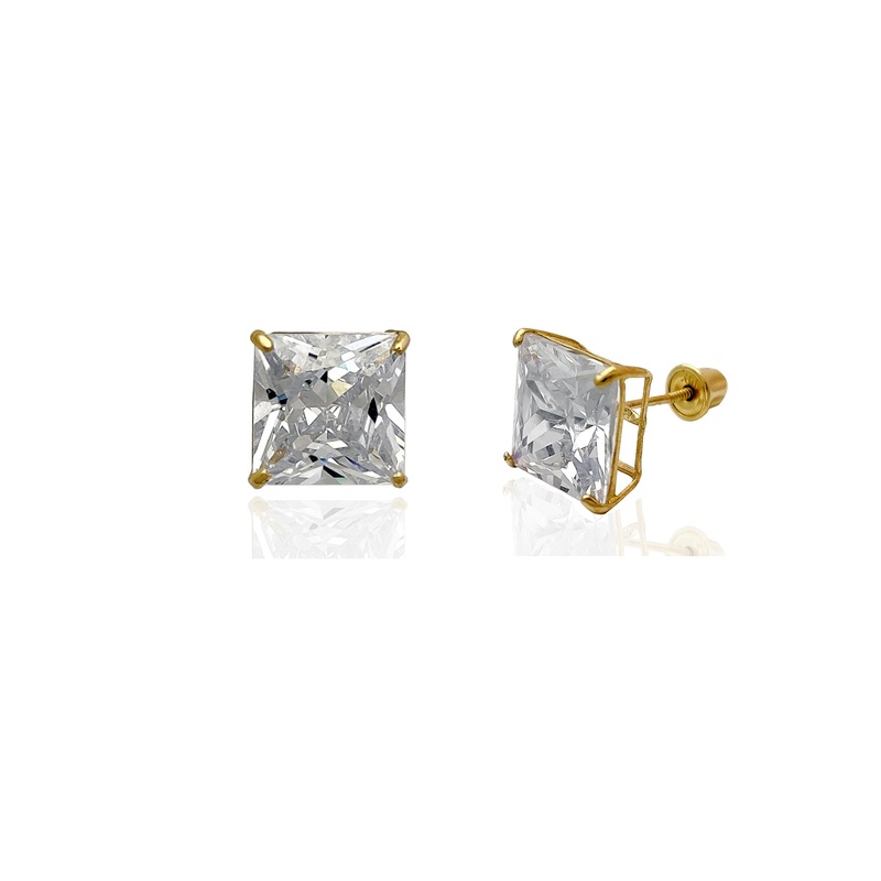 Zirconia Princess-Cut Solitaire Stud Earrings (14K)