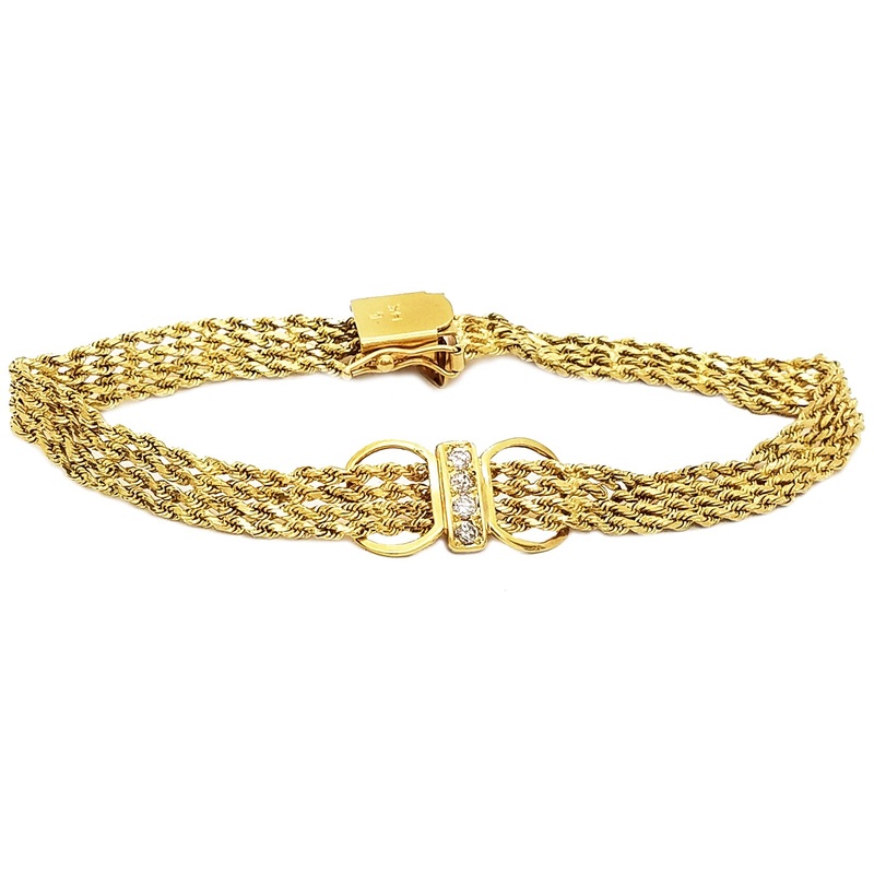 4 Row Rope Braided CZ Bracelet (14K)
