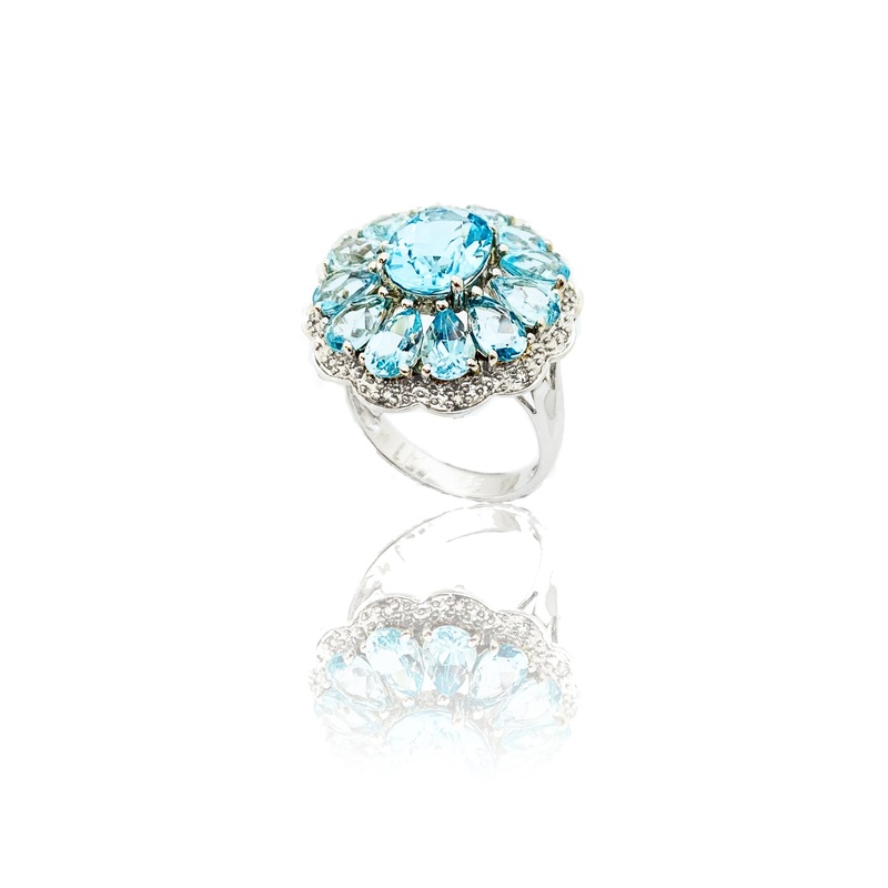 Aquamarine Blossom Cocktail Ring (14K)
