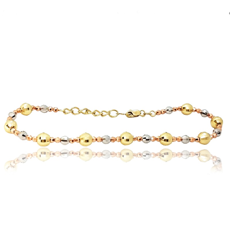 Diamond Cut Bead Ball Tri-Color Gold Bracelet (14K).