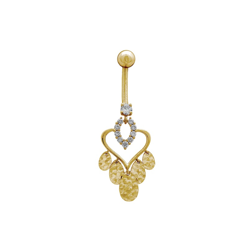 Outline Heart Dangle Navel Ring (14K)