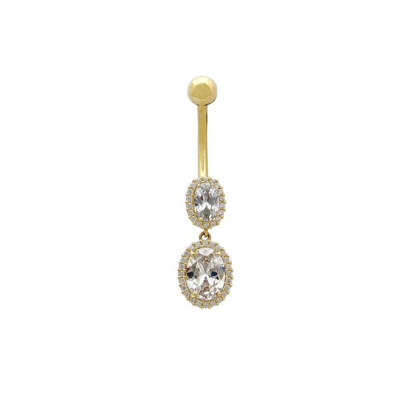 Oval Halo CZ Dangle Navel Ring (14K)