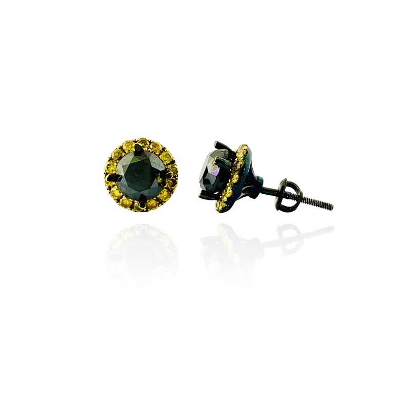 Black Diamond Halo Stud Earrings (10K)
