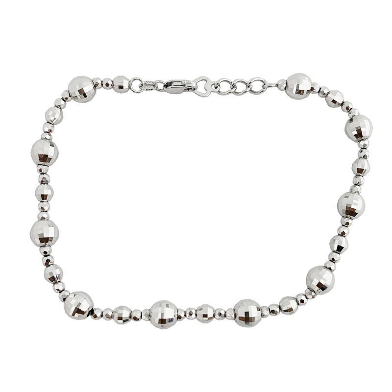 Diamond cut Ball Beads Station Bracelet (14K).