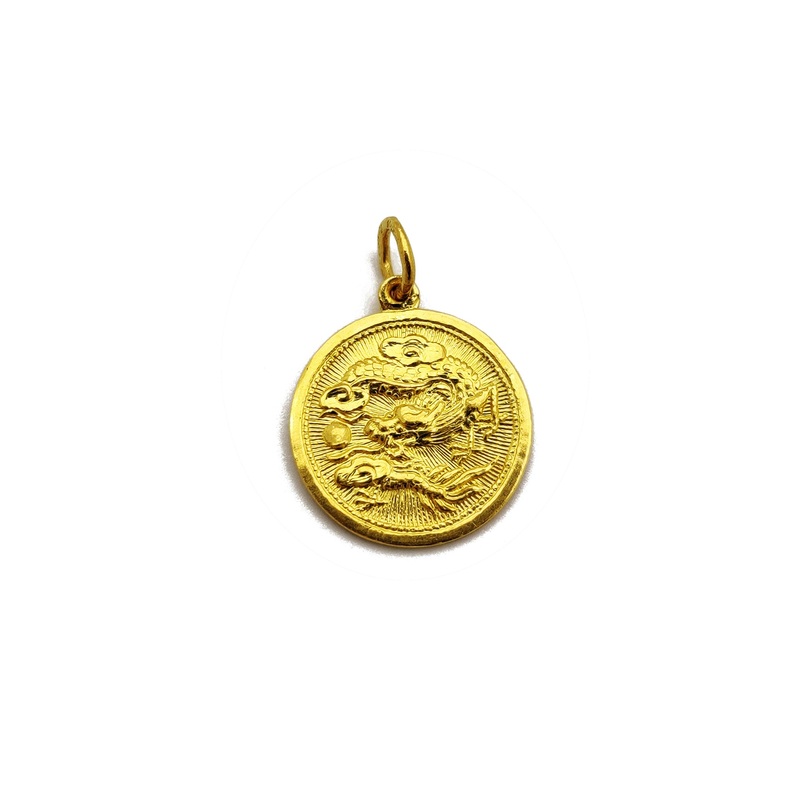 [] Dragon Zodiac Sign Medallion Pendant (24K)
