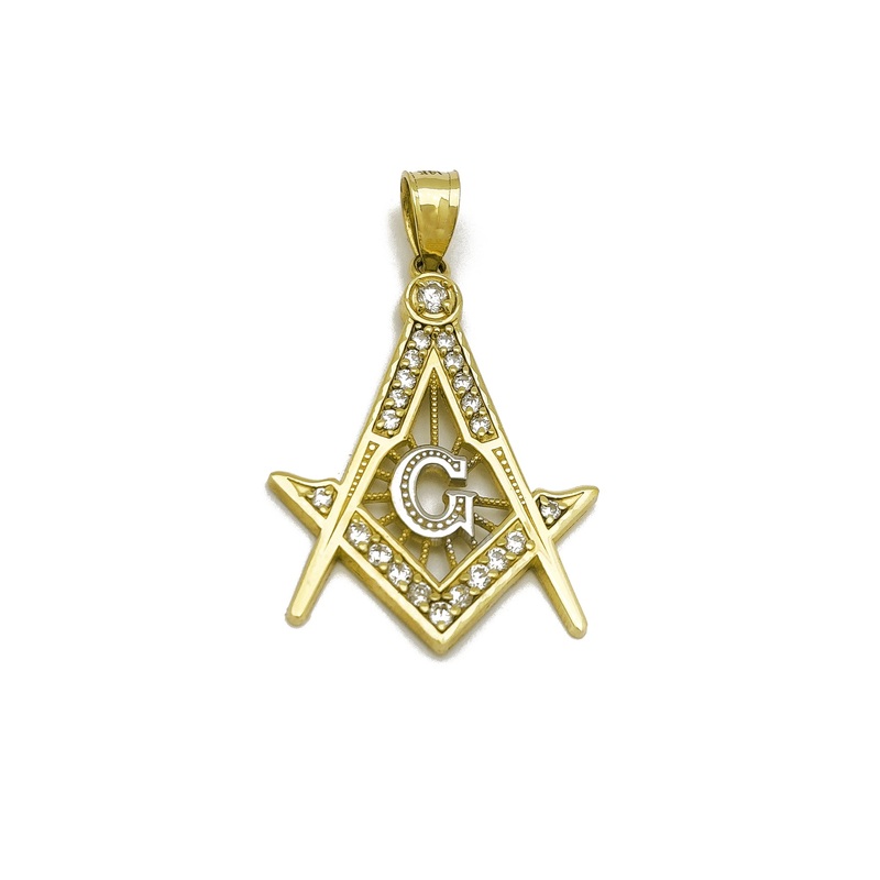 [Masonic] Compass & Square Mason CZ Pendant (14K)