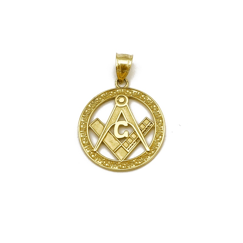 [Masonic] Compass & Square Mason Medallion Pendant (14K)