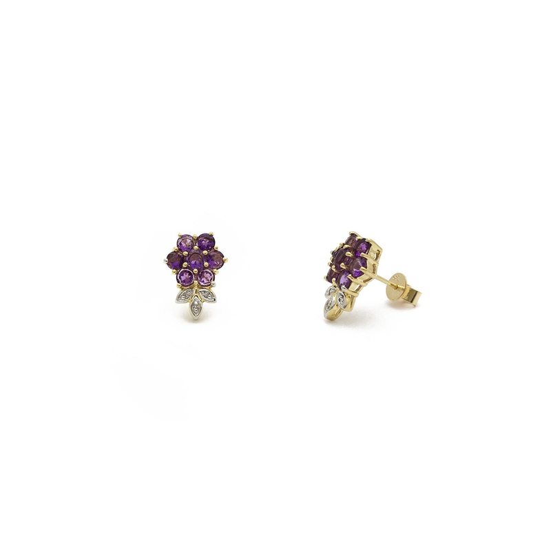Amethyst Flower Stud Earrings (14K)