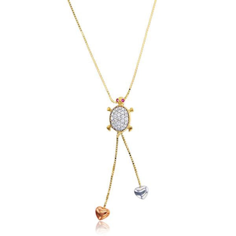Turtle & Trailing Hearts Necklace (14K)