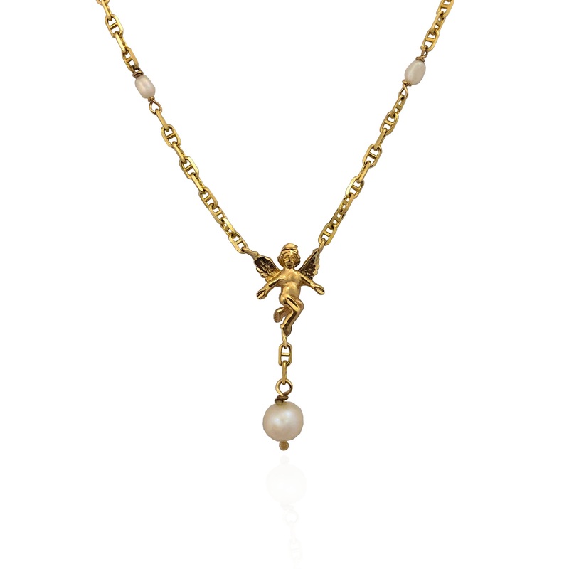 Baby Angel Pearl Rosary Necklace (14K)