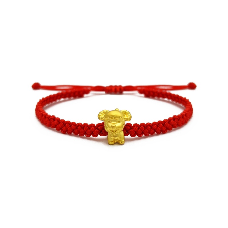 Cheerful Goat Chinese Zodiac Red String Bracelet (24K)