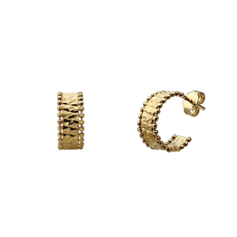 Beaded Milgrain Diamond-Cut Stud Huggie Earrings (14K)