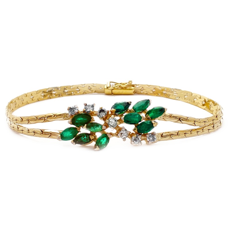 Diamond & Emerald Splitting Vine Bracelet (14K).