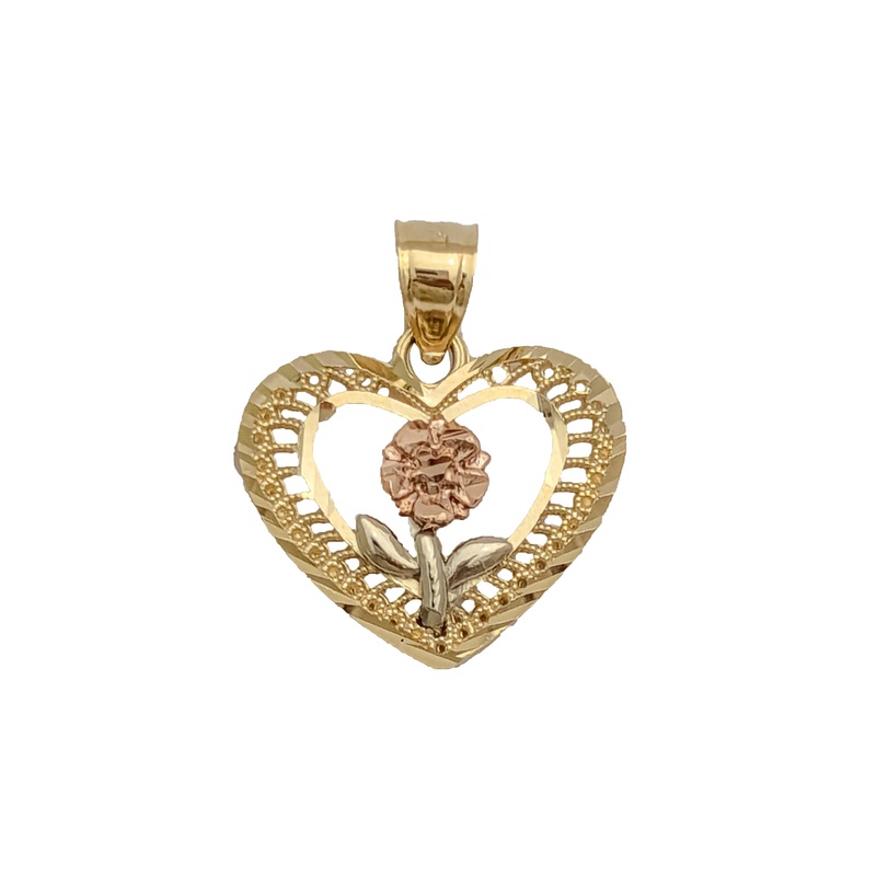 Heart Frame Rose Diamond Cut Pendant (14K)