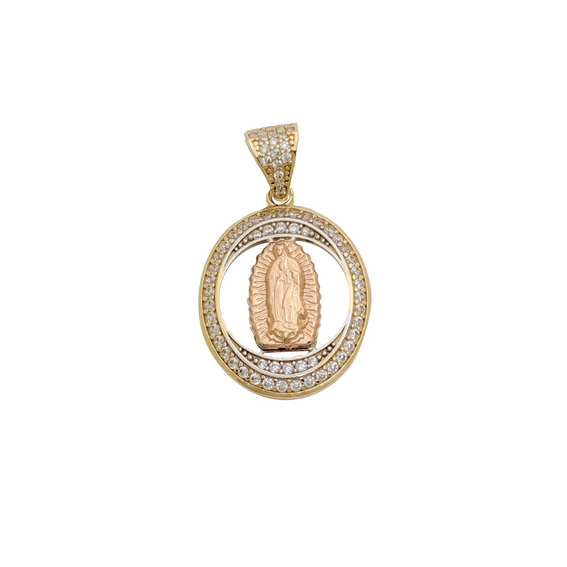Tricolor Virgin Guadalupe CZ Pendant (14K)