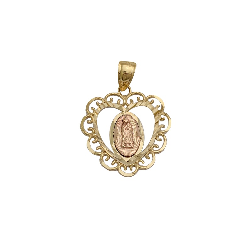 Two-tone Heart Frame Virgin Guadalupe Pendant (14K)