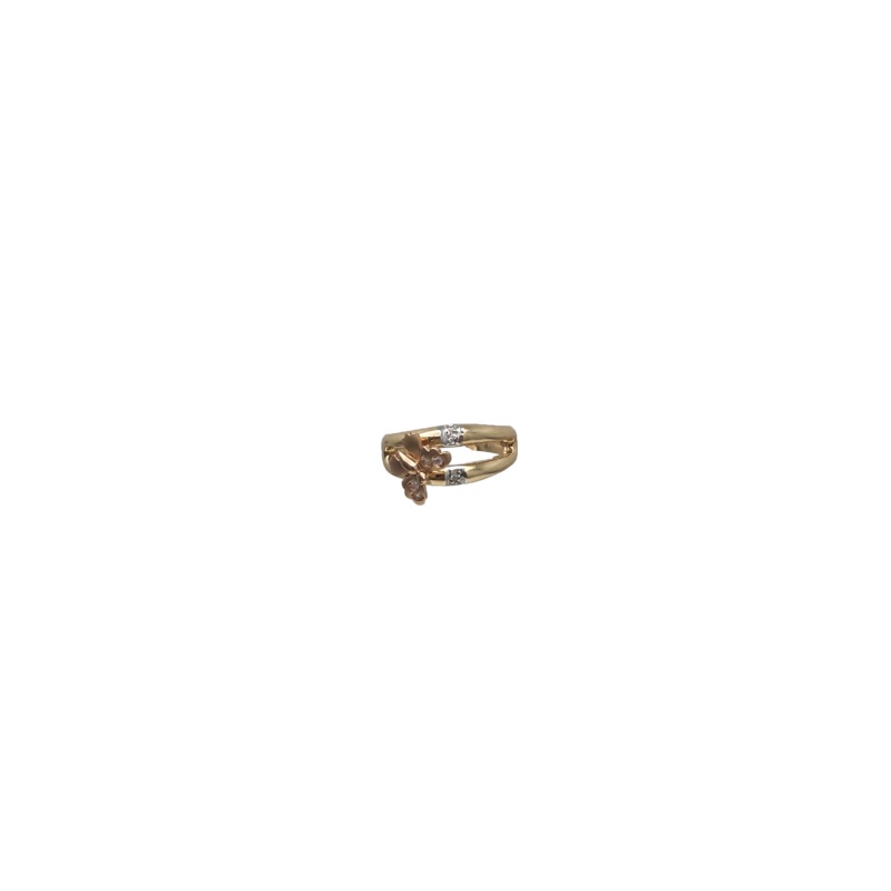 Zirconia Tri-Color Butterfly Ring (14K)