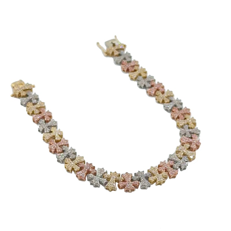 Zirconia Tricolor Cross Bracelet (14K)