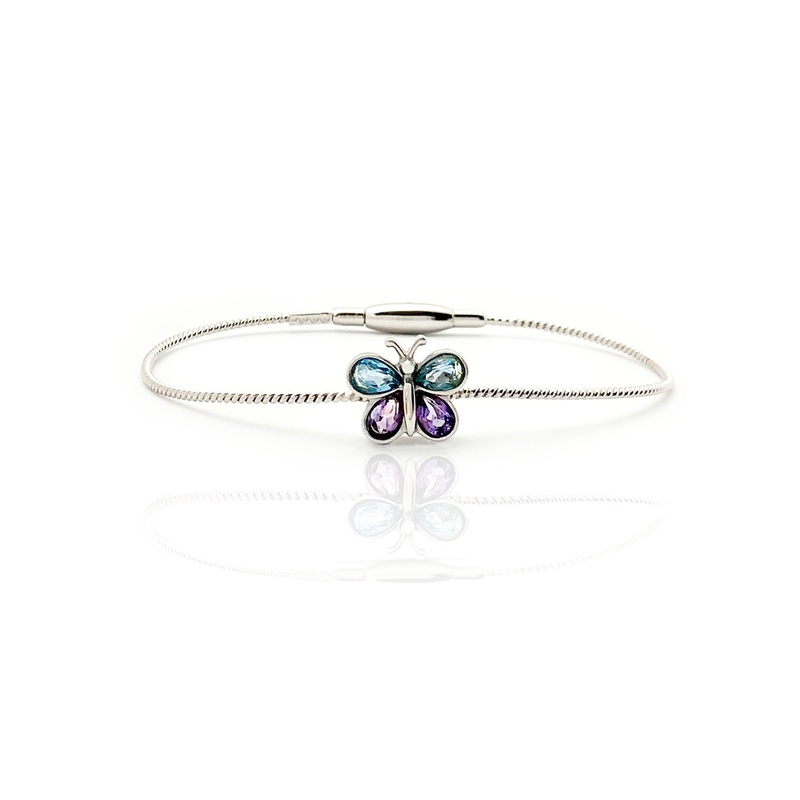 Amethyst & Sapphire Butterfly Bangle Bracelet (14K).