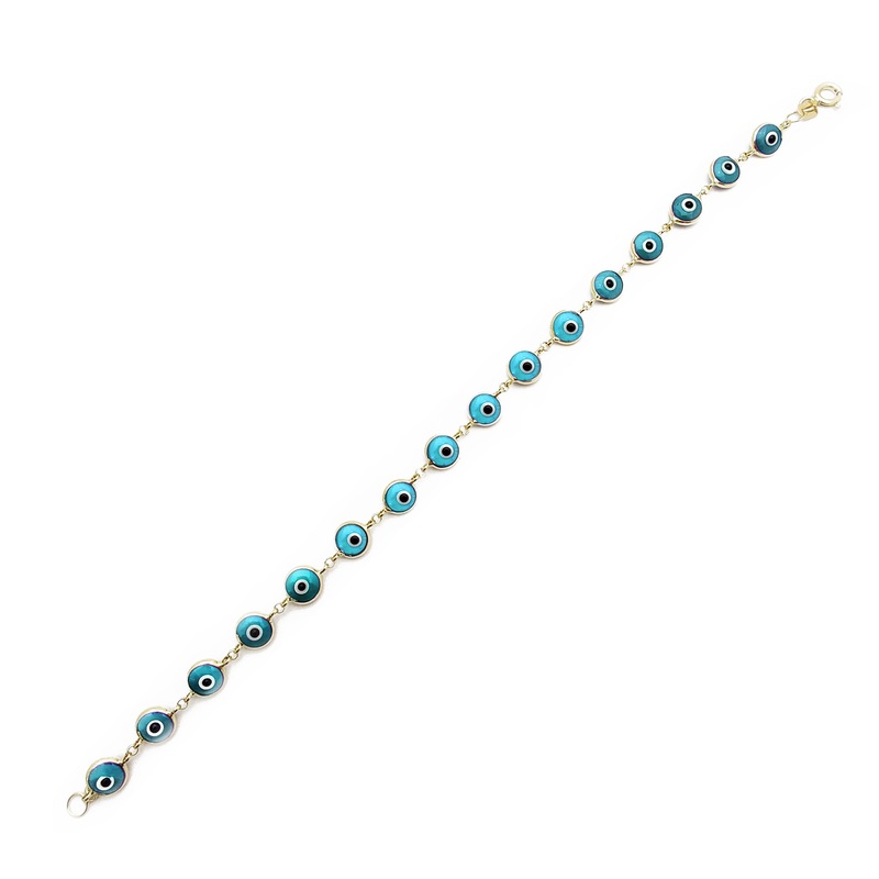 Cyan Evil Eyes Bracelet (14K).