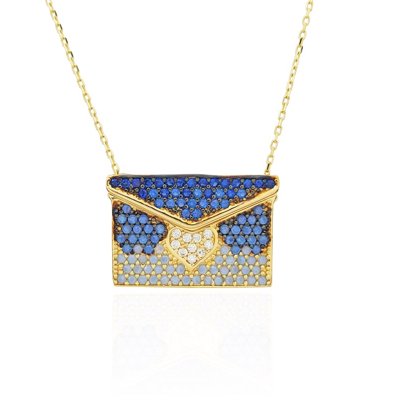 Engravable Glittery Blue Handbag Necklace (14K)