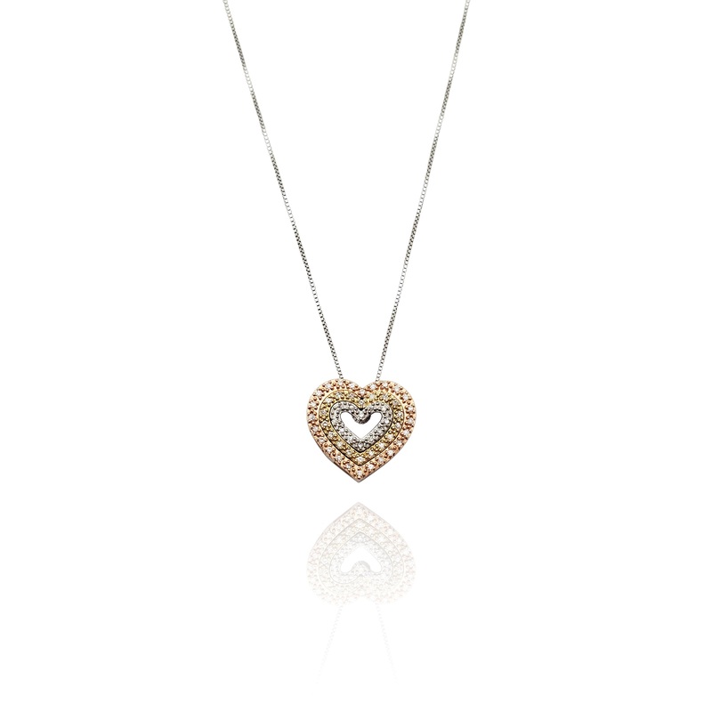 Tri-Tone Triple Heart Diamond Necklace (10K)