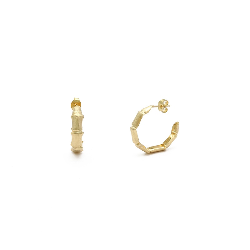 Bamboo Whisper Hoop Earrings (14K)