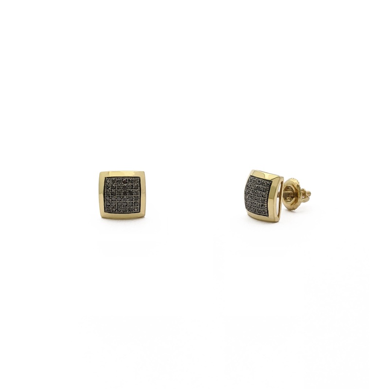 Black Diamond Curvy Square Cluster Stud Earrings (10K)