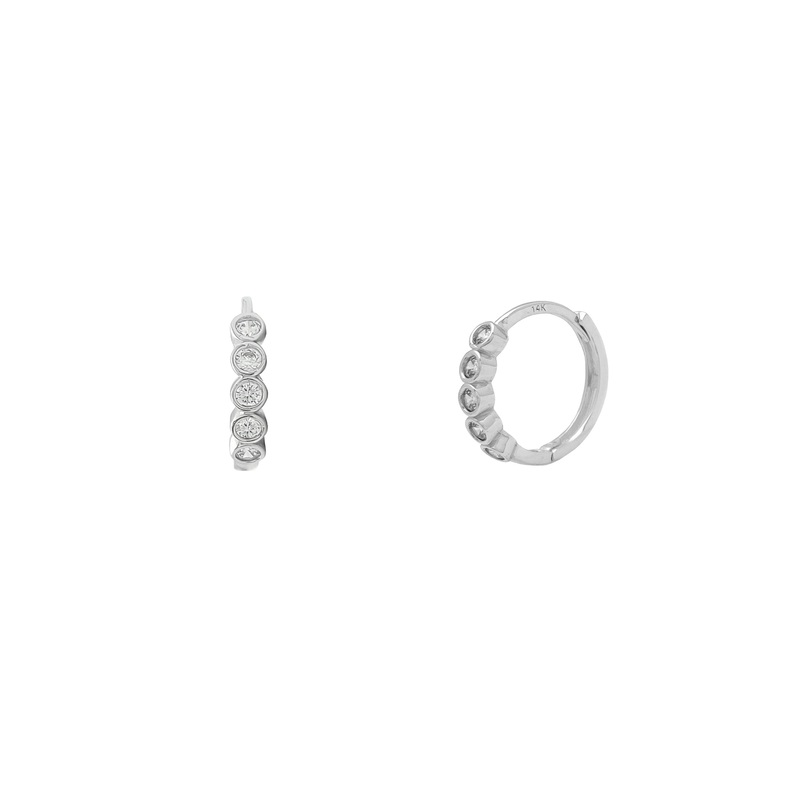 Bezel Setting Huggie Earrings (14K)